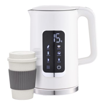 Bouilloire avec écran LCD 1,7 l 2200W/230V blanc + gobelet de voyage 450 ml