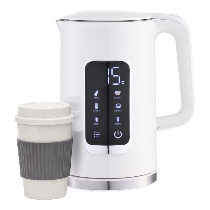 Bouilloire avec écran LCD 1,7 l 2200W/230V blanc + gobelet de voyage 450 ml