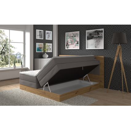 Boxspringbett JASMINE 180×200 cm mit Matratzen, Topper und Stauraum, grau