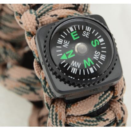 Bracciale multifunzionale con bussola e pietra focaia e acciaio beige