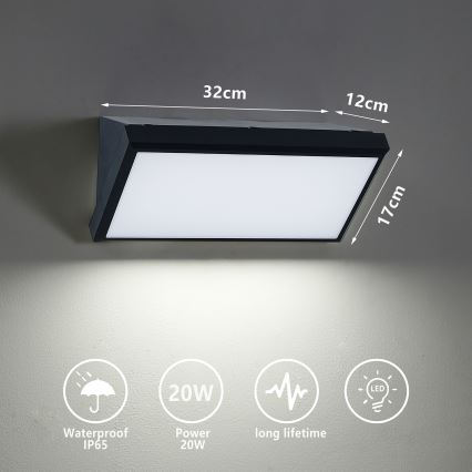 Brilagi - Applique a LED da esterno TRIANGLE LED/20W/230V 3000/4000/6500K nero IP65