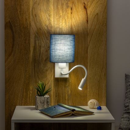 Brilagi - LED Lampada flessibile da muro NUBILA 1xE27/25W/230V + LED/3W bianco/blu scuro