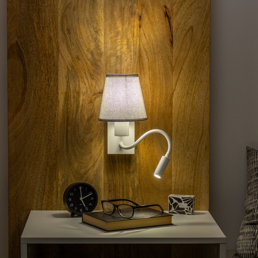Brilagi - LED Lampada flessibile da muro NUBILA 1xE27/25W/230V + LED/3W bianco/grigio