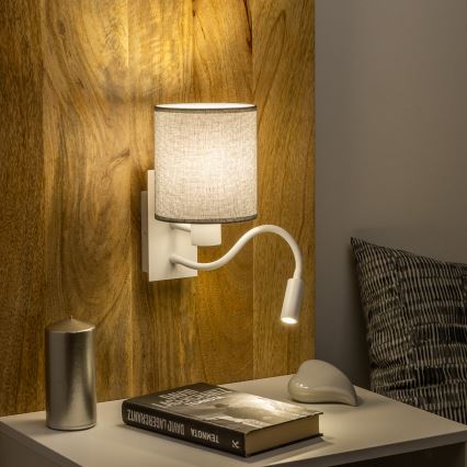 Brilagi - LED Lampada flessibile da muro NUBILA 1xE27/25W/230V + LED/3W bianco/grigio