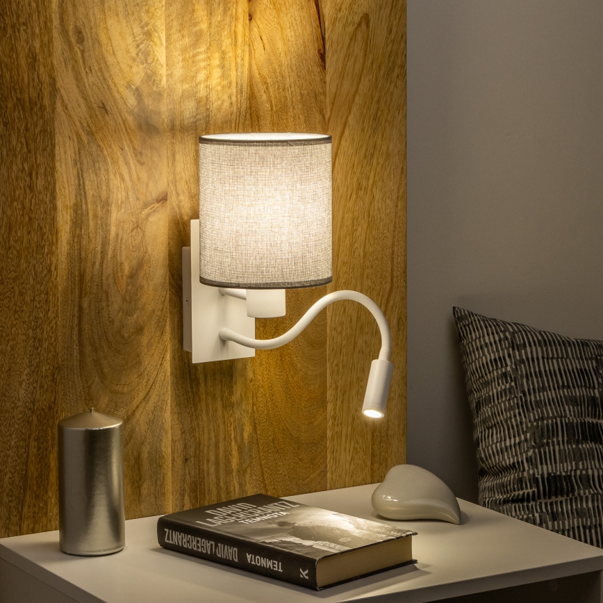 Brilagi - LED Lampada flessibile da muro NUBILA 1xE27/25W/230V + LED/3W bianco/grigio