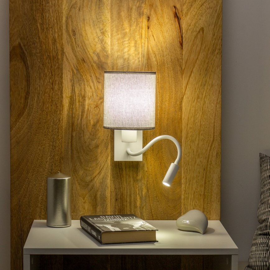Brilagi - LED Lampada flessibile da muro NUBILA 1xE27/25W/230V + LED/3W bianco/grigio