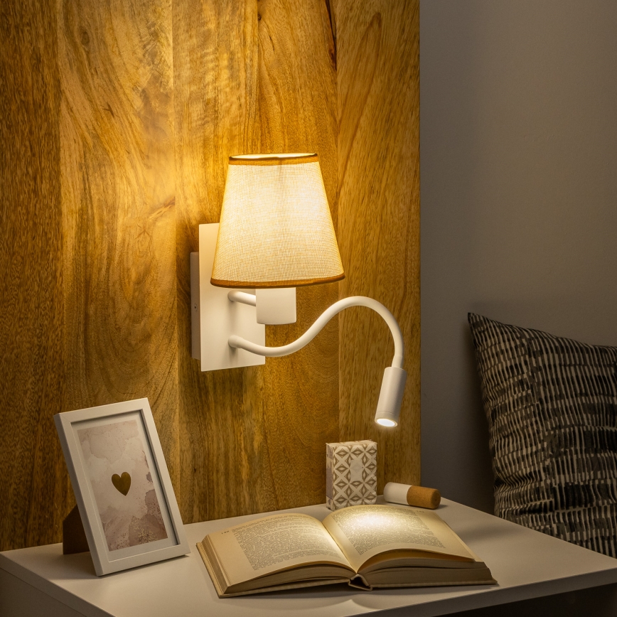 Brilagi - LED Lampada flessibile da muro NUBILA 1xE27/25W/230V + LED/3W bianco/marrone chiaro