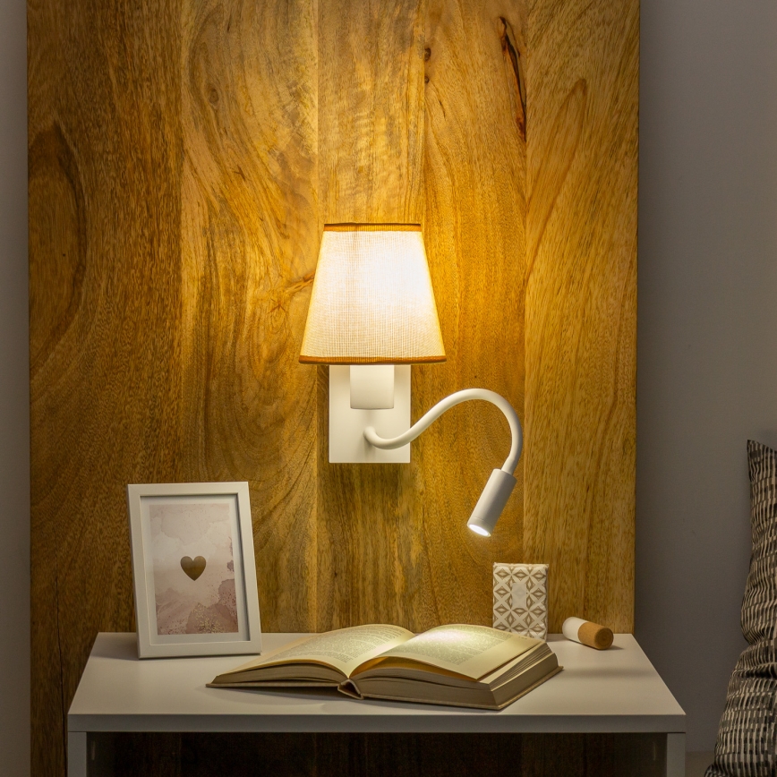 Brilagi - LED Lampada flessibile da muro NUBILA 1xE27/25W/230V + LED/3W bianco/marrone chiaro