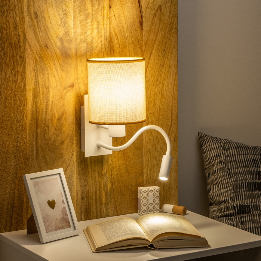 Brilagi - LED Lampada flessibile da muro NUBILA 1xE27/25W/230V + LED/3W bianco/marrone chiaro