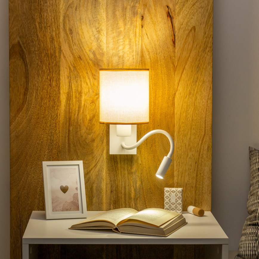 Brilagi - LED Lampada flessibile da muro NUBILA 1xE27/25W/230V + LED/3W bianco/marrone chiaro