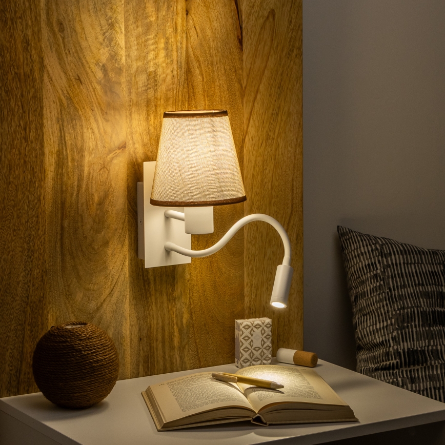Brilagi - LED Lampada flessibile da muro NUBILA 1xE27/25W/230V + LED/3W bianco/marrone