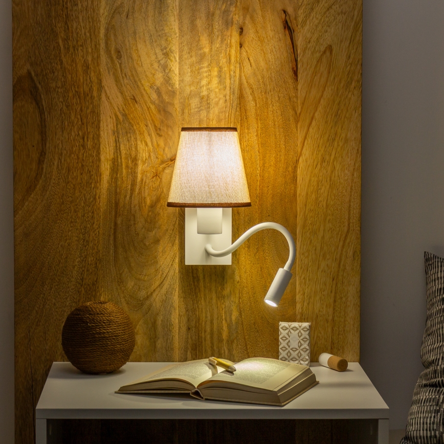 Brilagi - LED Lampada flessibile da muro NUBILA 1xE27/25W/230V + LED/3W bianco/marrone