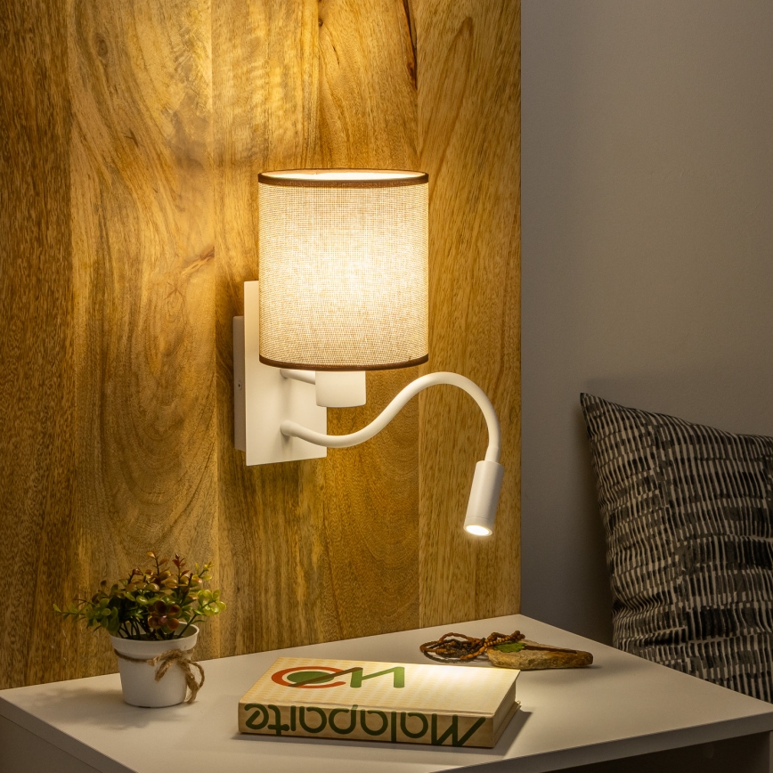 Brilagi - LED Lampada flessibile da muro NUBILA 1xE27/25W/230V + LED/3W bianco/marrone