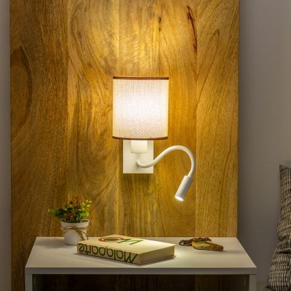 Brilagi - LED Lampada flessibile da muro NUBILA 1xE27/25W/230V + LED/3W bianco/marrone