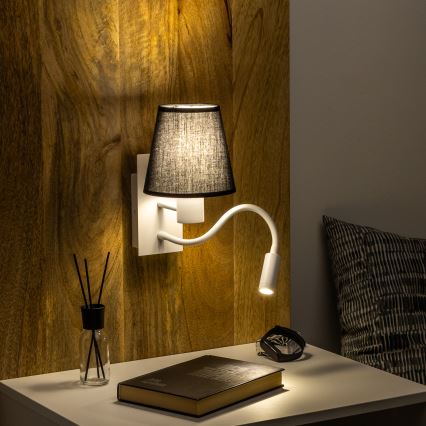 Brilagi - LED Lampada flessibile da muro NUBILA 1xE27/25W/230V + LED/3W bianco/nero