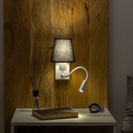 Brilagi - LED Lampada flessibile da muro NUBILA 1xE27/25W/230V + LED/3W bianco/nero