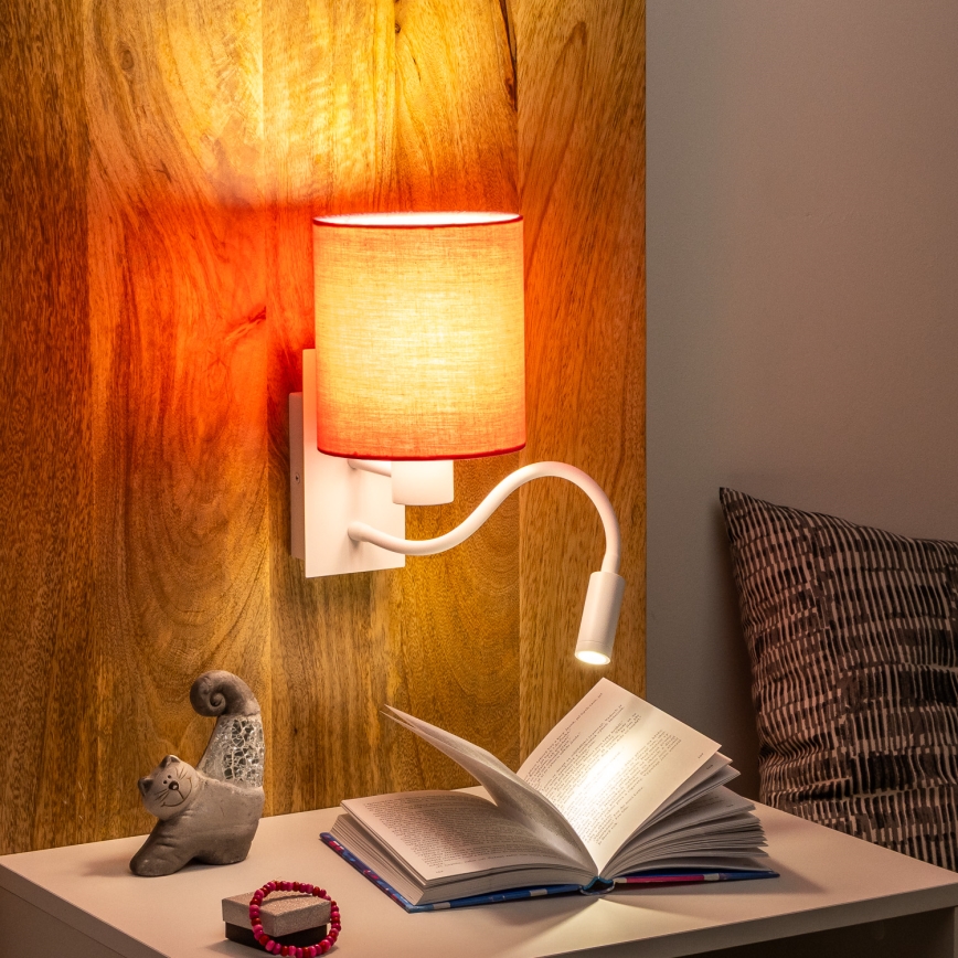 Brilagi - LED Lampada flessibile da muro NUBILA 1xE27/25W/230V + LED/3W bianco/rosa