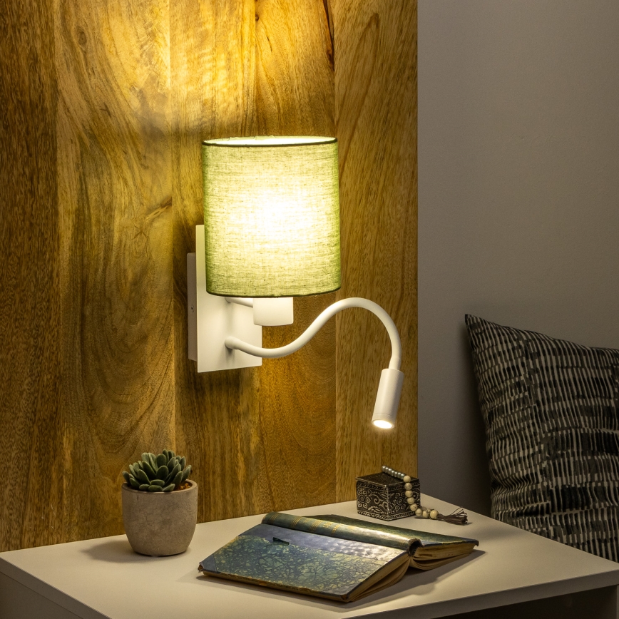 Brilagi - LED Lampada flessibile da muro NUBILA 1xE27/25W/230V + LED/3W bianco/verde