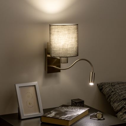 Brilagi - LED Lampada flessibile da muro NUBILA 1xE27/25W/230V + LED/3W cromo opaco/antracite