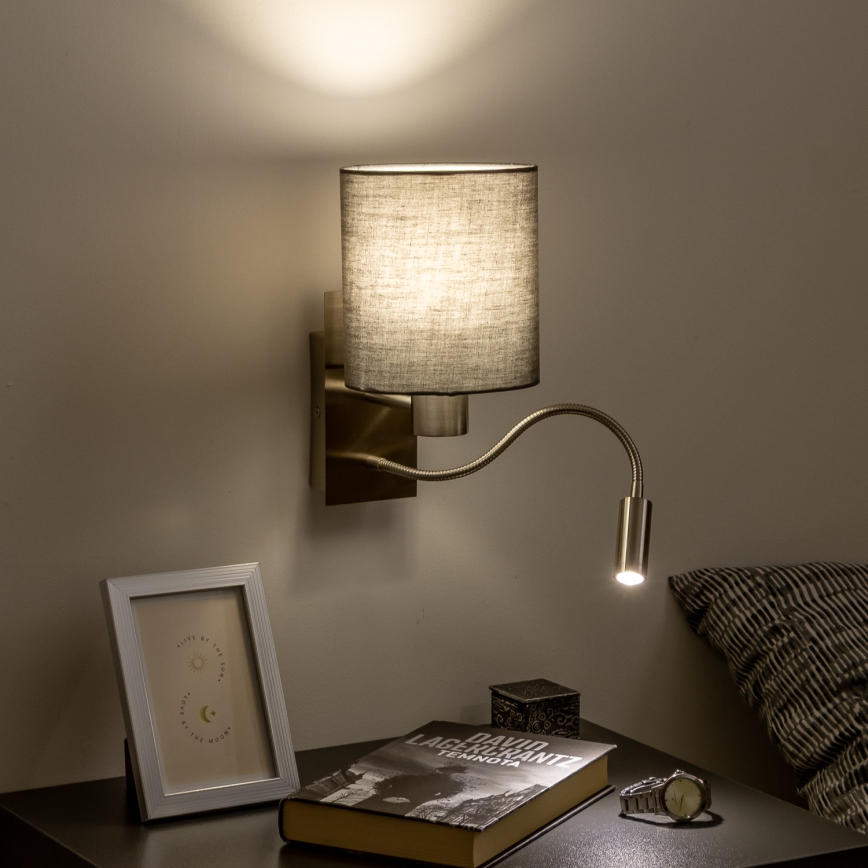 Brilagi - LED Lampada flessibile da muro NUBILA 1xE27/25W/230V + LED/3W cromo opaco/antracite