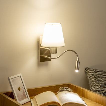 Brilagi - LED Lampada flessibile da muro NUBILA 1xE27/25W/230V + LED/3W cromo opaco/bianco