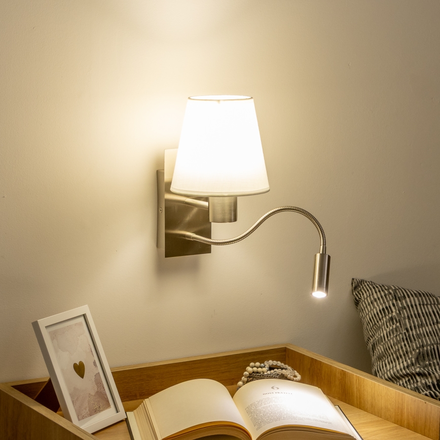 Brilagi - LED Lampada flessibile da muro NUBILA 1xE27/25W/230V + LED/3W cromo opaco/bianco