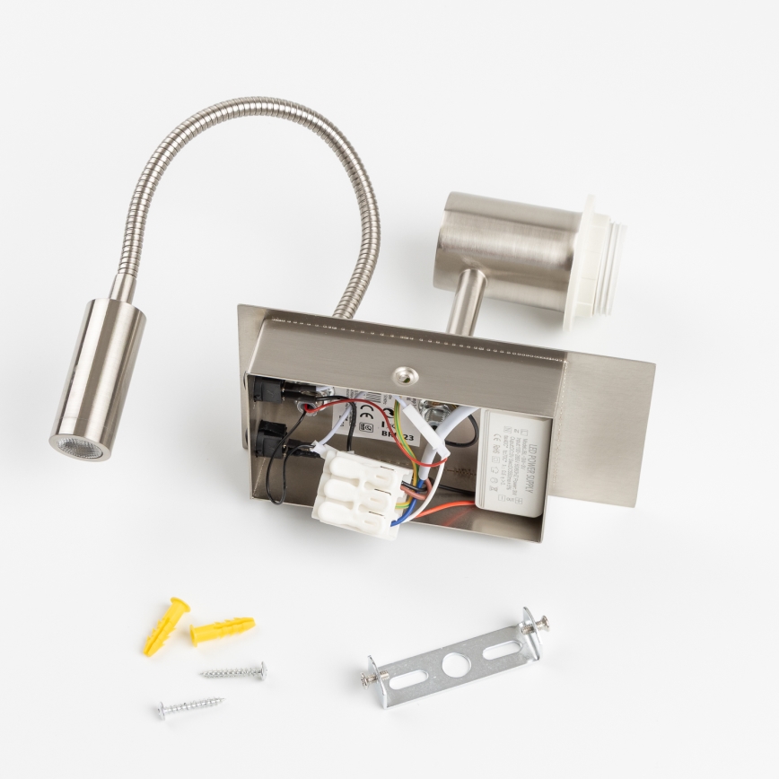Brilagi - LED Lampada flessibile da muro NUBILA 1xE27/25W/230V + LED/3W cromo opaco/bianco
