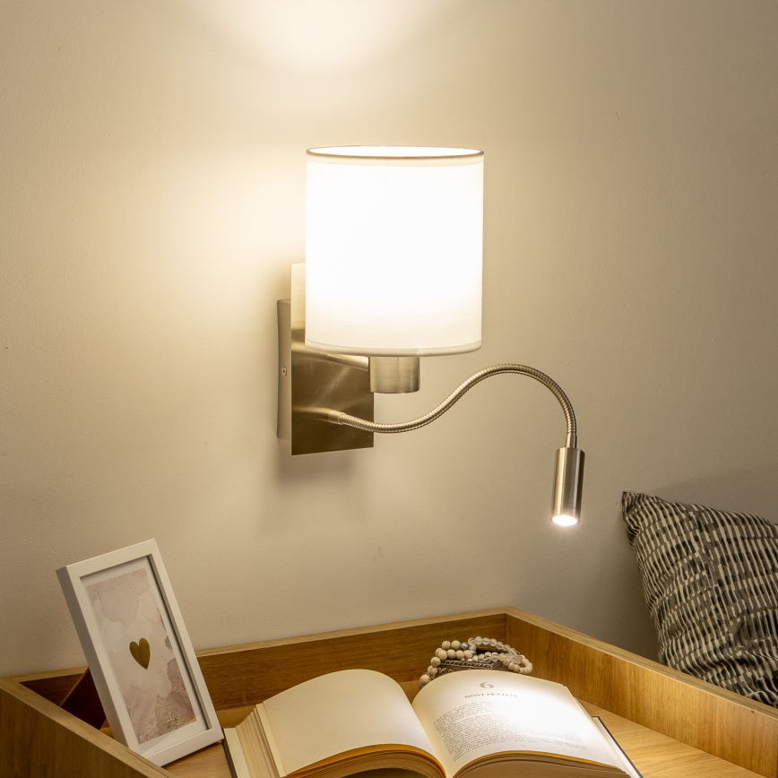 Brilagi - LED Lampada flessibile da muro NUBILA 1xE27/25W/230V + LED/3W cromo opaco/bianco