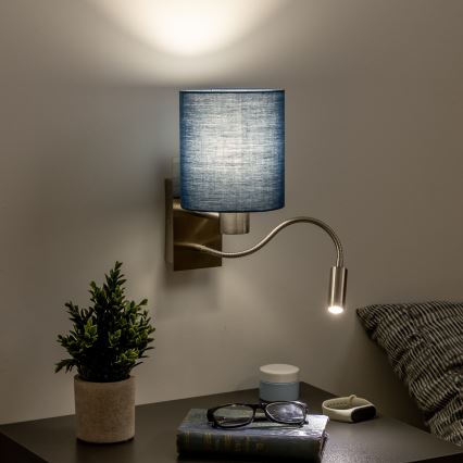 Brilagi - LED Lampada flessibile da muro NUBILA 1xE27/25W/230V + LED/3W cromo opaco/blu scuro