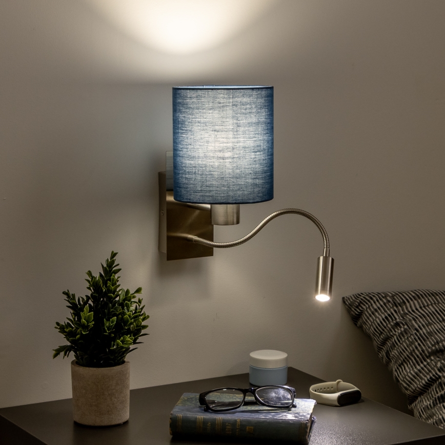 Brilagi - LED Lampada flessibile da muro NUBILA 1xE27/25W/230V + LED/3W cromo opaco/blu scuro