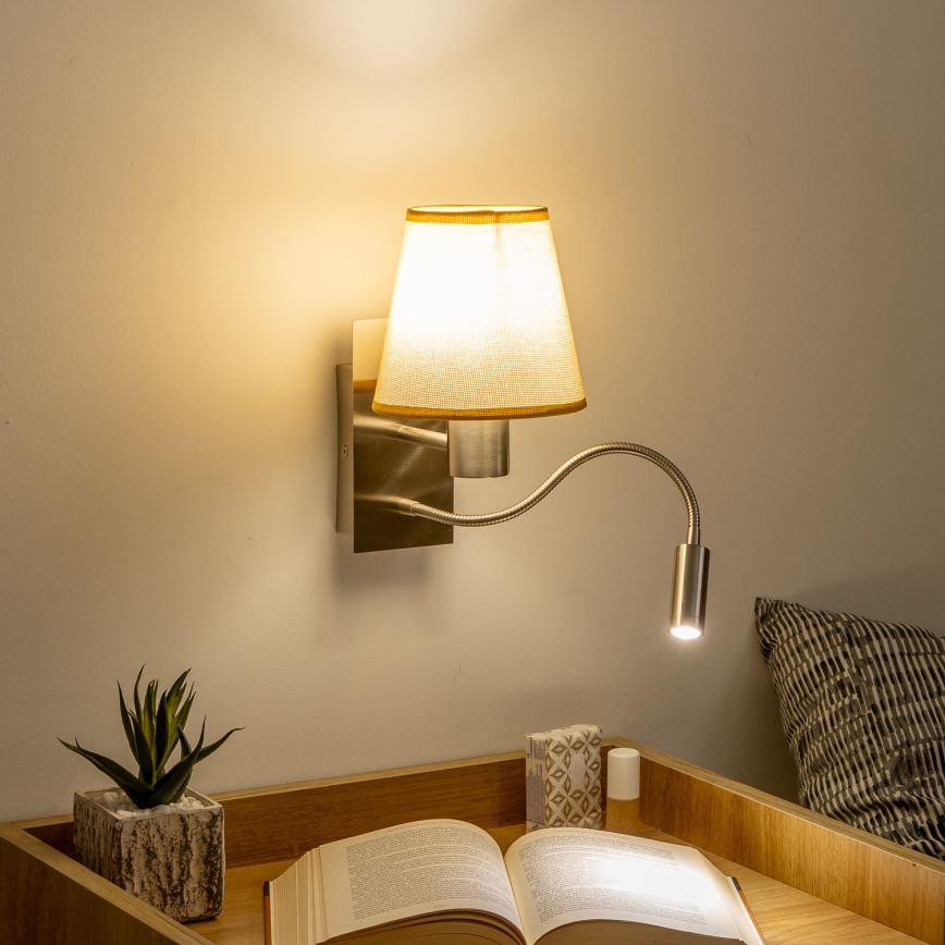 Brilagi - LED Lampada flessibile da muro NUBILA 1xE27/25W/230V + LED/3W cromo opaco/marrone chiaro