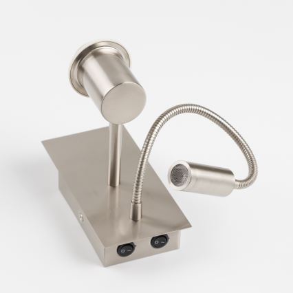 Brilagi - LED Lampada flessibile da muro NUBILA 1xE27/25W/230V + LED/3W cromo opaco/marrone chiaro