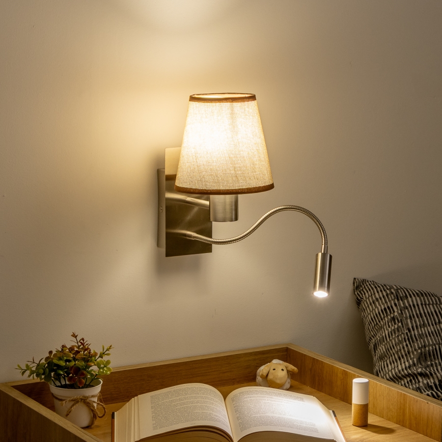 Brilagi - LED Lampada flessibile da muro NUBILA 1xE27/25W/230V + LED/3W cromo opaco/marrone