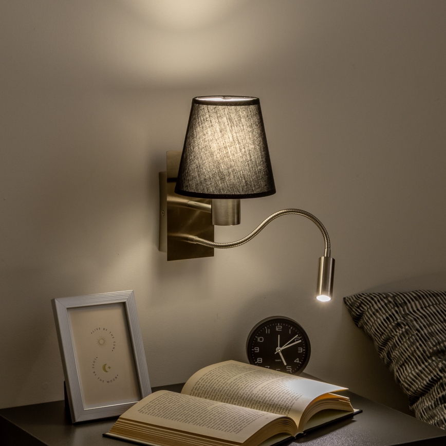 Brilagi - LED Lampada flessibile da muro NUBILA 1xE27/25W/230V + LED/3W cromo opaco/nero