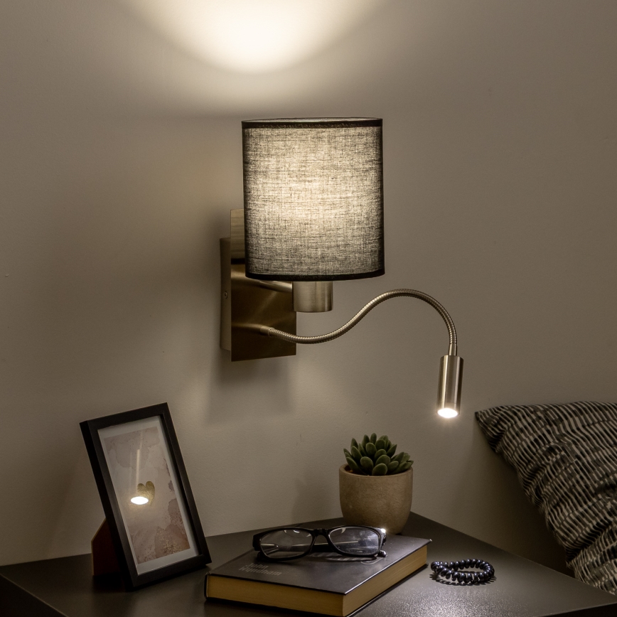 Brilagi - LED Lampada flessibile da muro NUBILA 1xE27/25W/230V + LED/3W cromo opaco/nero