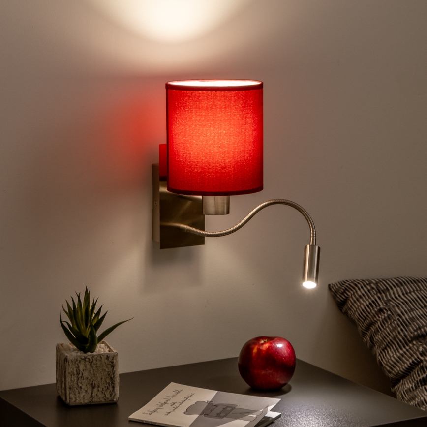 Brilagi - LED Lampada flessibile da muro NUBILA 1xE27/25W/230V + LED/3W cromo opaco/Pompeiana rosso