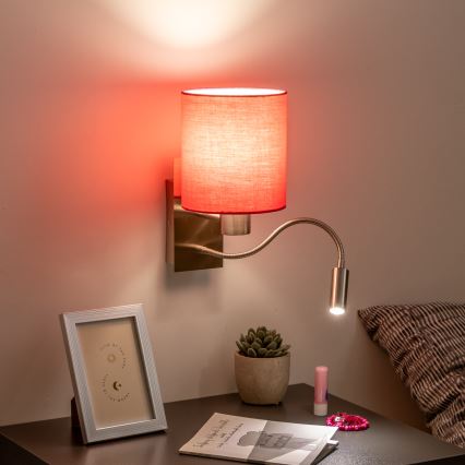 Brilagi - LED Lampada flessibile da muro NUBILA 1xE27/25W/230V + LED/3W cromo opaco/rosa
