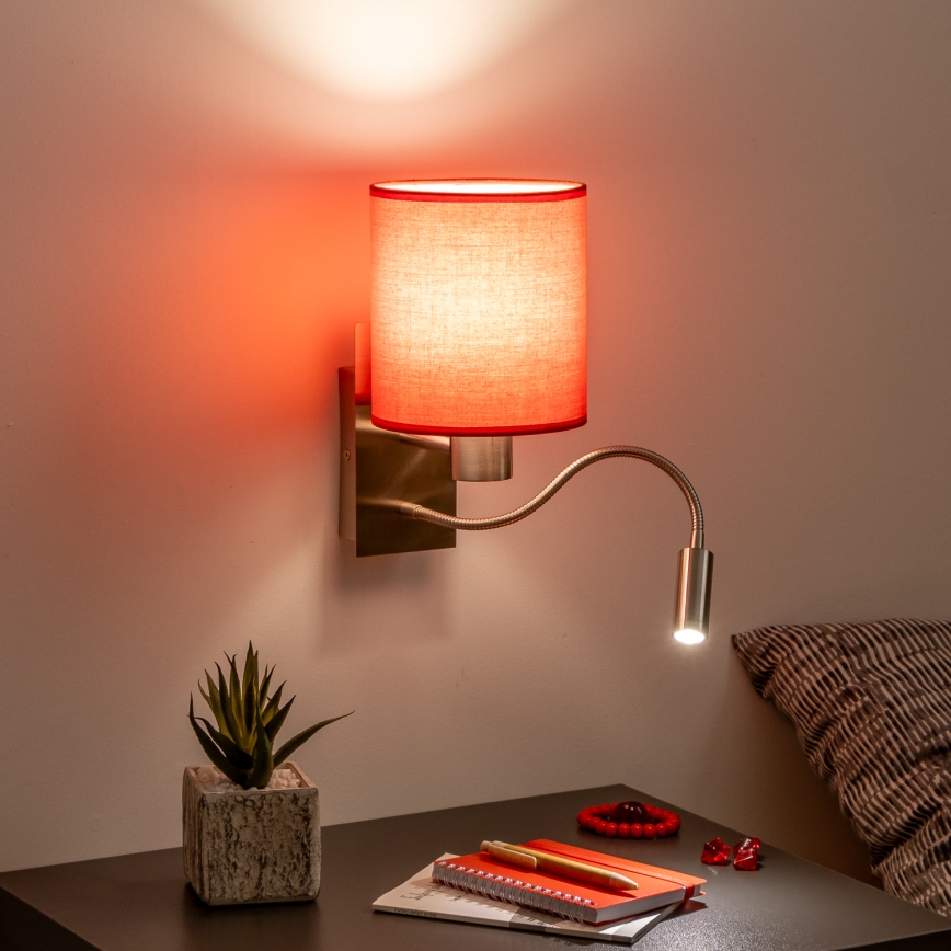 Brilagi - LED Lampada flessibile da muro NUBILA 1xE27/25W/230V + LED/3W cromo opaco/rosso