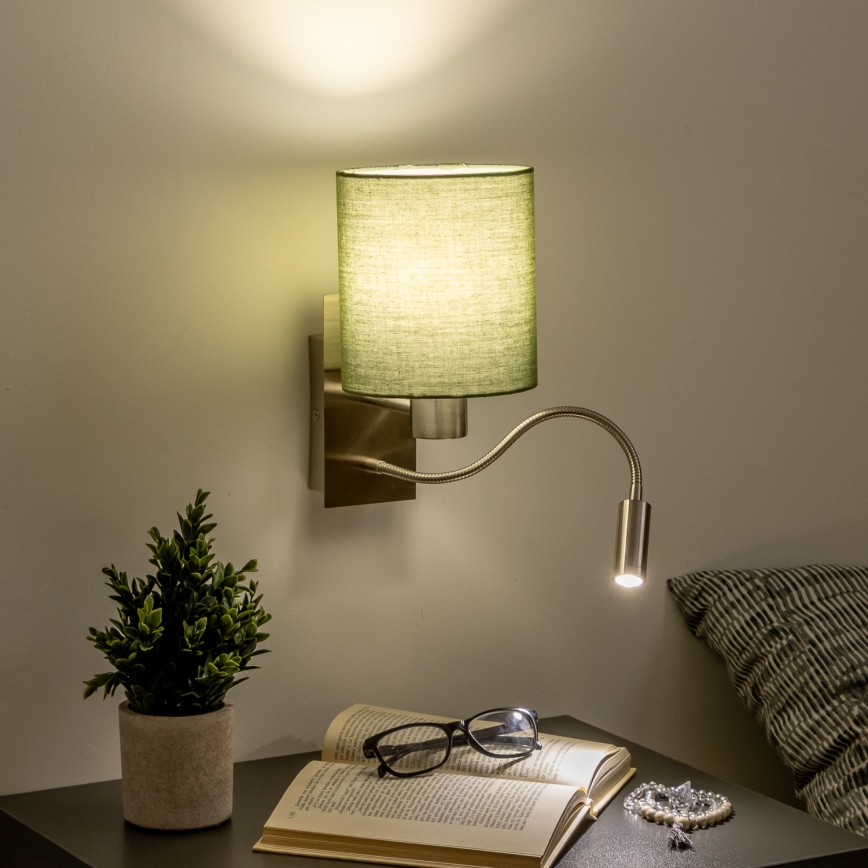 Brilagi - LED Lampada flessibile da muro NUBILA 1xE27/25W/230V + LED/3W cromo opaco/verde