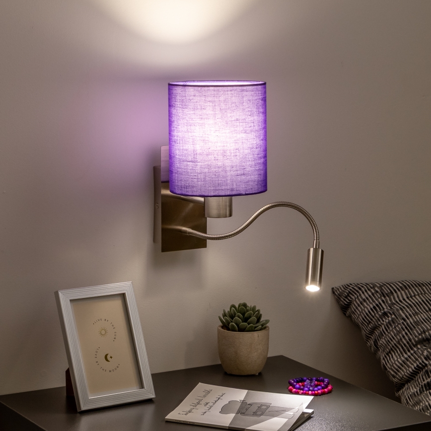 Brilagi - LED Lampada flessibile da muro NUBILA 1xE27/25W/230V + LED/3W cromo opaco/viola