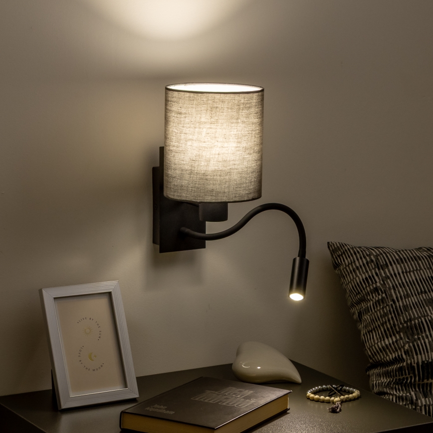 Brilagi - LED Lampada flessibile da muro NUBILA 1xE27/25W/230V + LED/3W nero/antracite