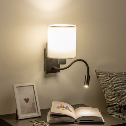 Brilagi - LED Lampada flessibile da muro NUBILA 1xE27/25W/230V + LED/3W nero/bianco