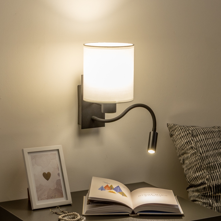 Brilagi - LED Lampada flessibile da muro NUBILA 1xE27/25W/230V + LED/3W nero/bianco