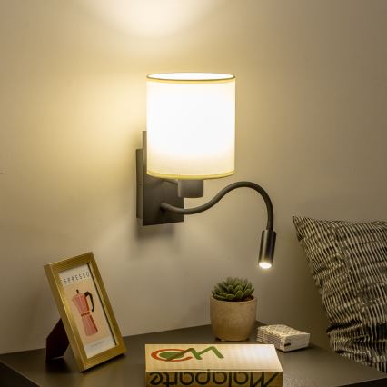 Brilagi - LED Lampada flessibile da muro NUBILA 1xE27/25W/230V + LED/3W nero/color crema
