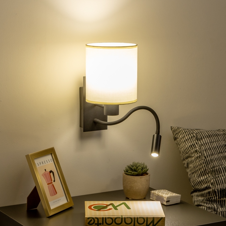 Brilagi - LED Lampada flessibile da muro NUBILA 1xE27/25W/230V + LED/3W nero/color crema