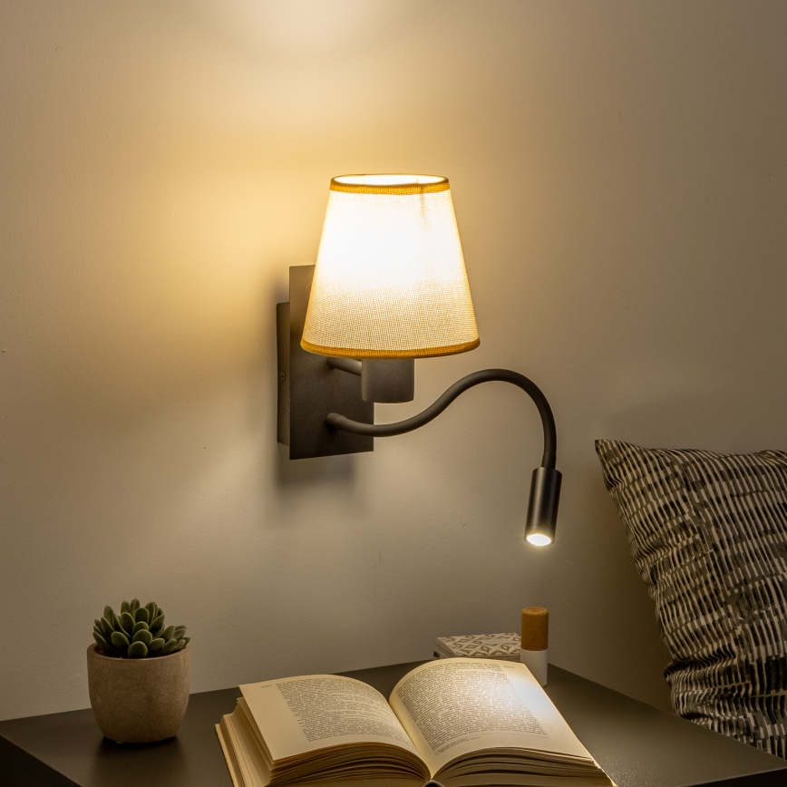 Brilagi - LED Lampada flessibile da muro NUBILA 1xE27/25W/230V + LED/3W nero/marrone chiaro