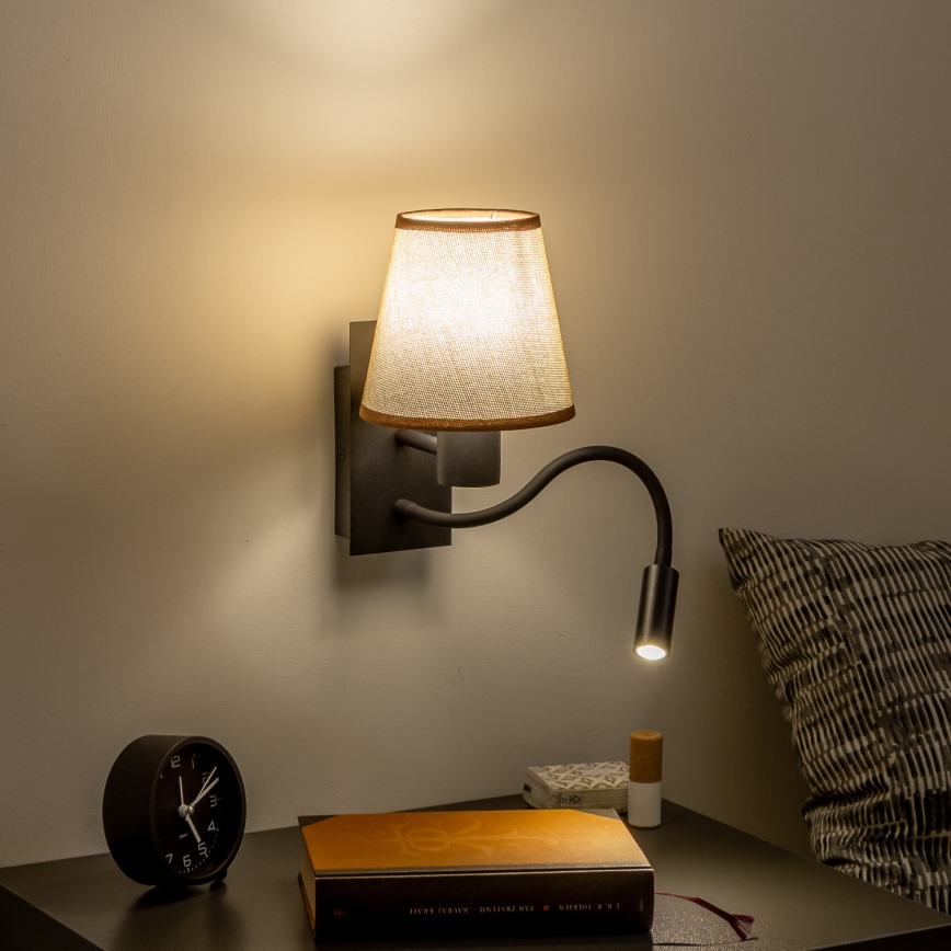 Brilagi - LED Lampada flessibile da muro NUBILA 1xE27/25W/230V + LED/3W nero/marrone