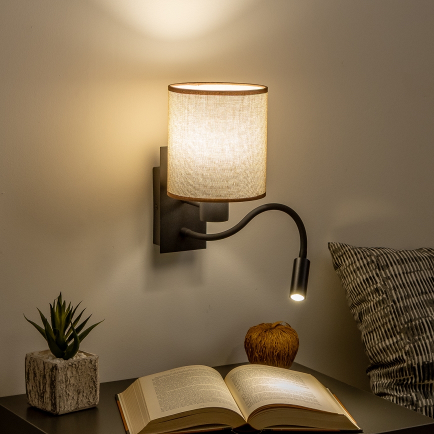 Brilagi - LED Lampada flessibile da muro NUBILA 1xE27/25W/230V + LED/3W nero/marrone
