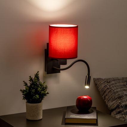 Brilagi - LED Lampada flessibile da muro NUBILA 1xE27/25W/230V + LED/3W nero/Pompeiana rosso