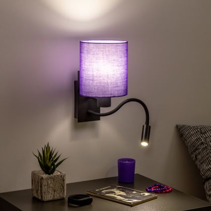 Brilagi - LED Lampada flessibile da muro NUBILA 1xE27/25W/230V + LED/3W nero/viola